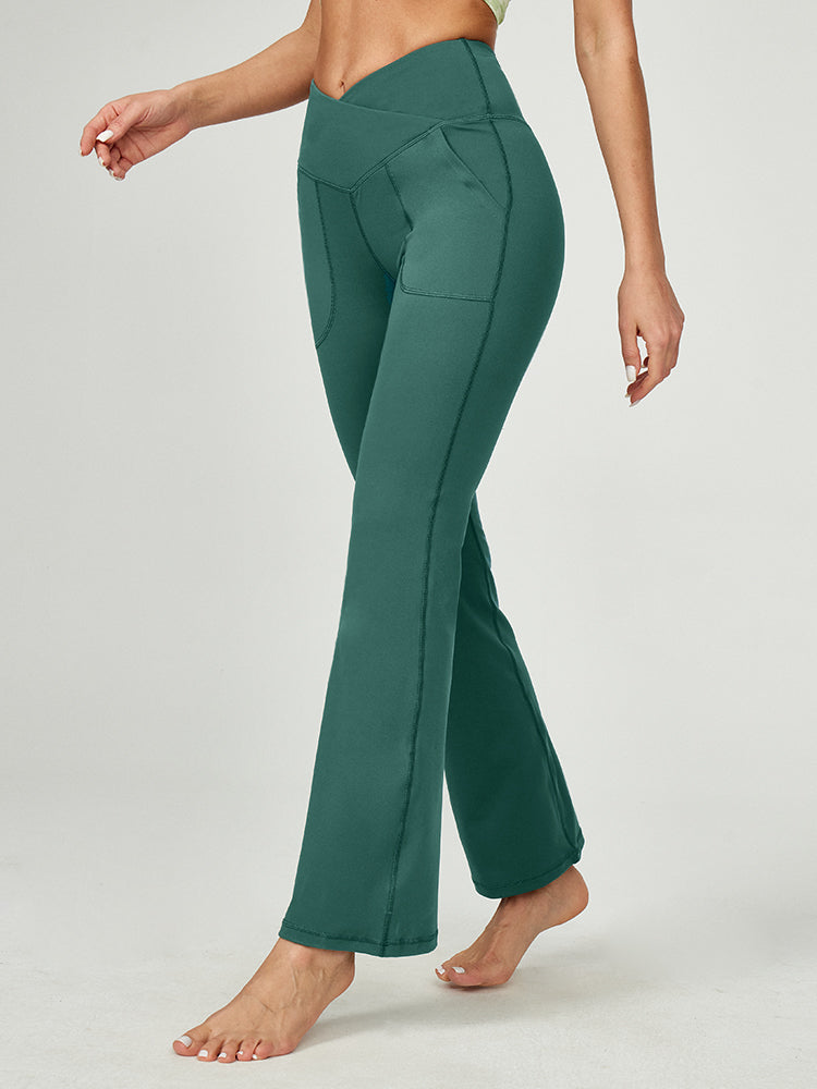 IUGA High Waisted Crossover Bootcut Yoga Pants With Pockets slate green