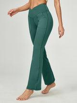 IUGA High Waisted Crossover Bootcut Yoga Pants With Pockets slate green