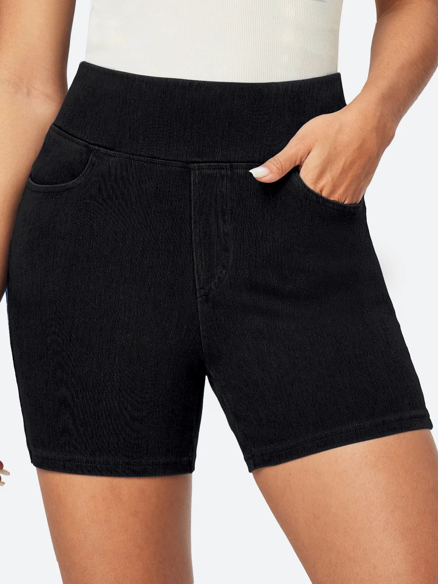 IUGA FlexDenim™ Stretchy High Waisted Pull On Jean Shorts With Pockets - My Store