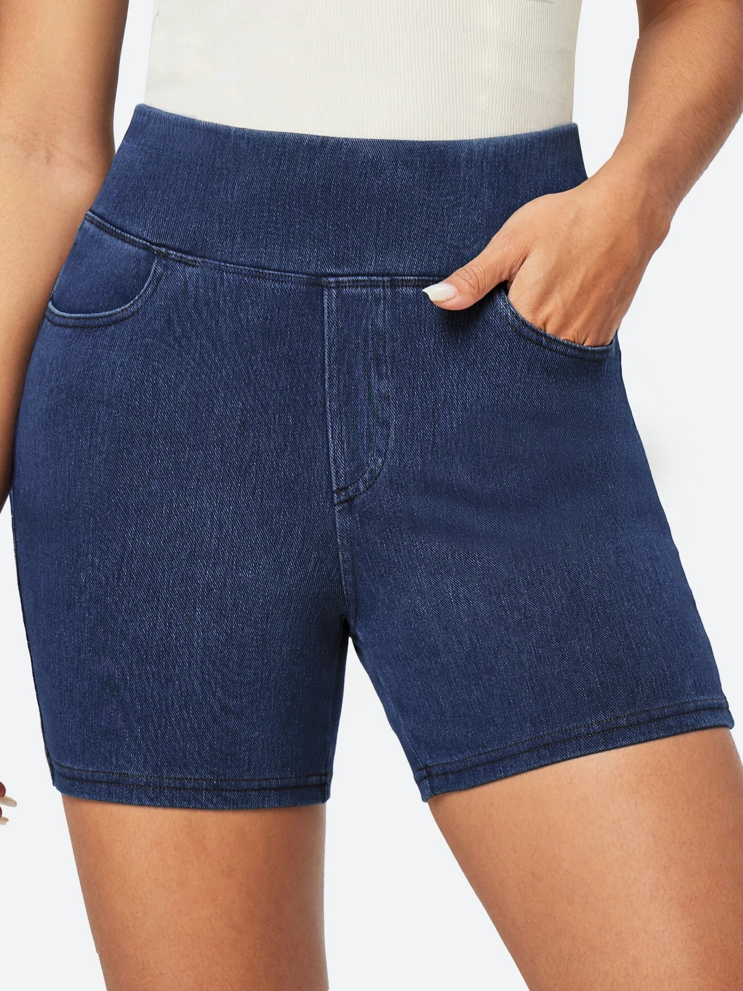 IUGA FlexDenim™ Stretchy High Waisted Pull On Jean Shorts With Pockets - My Store