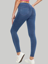 High Waist Stretchy Knit Jeggings Light Blue