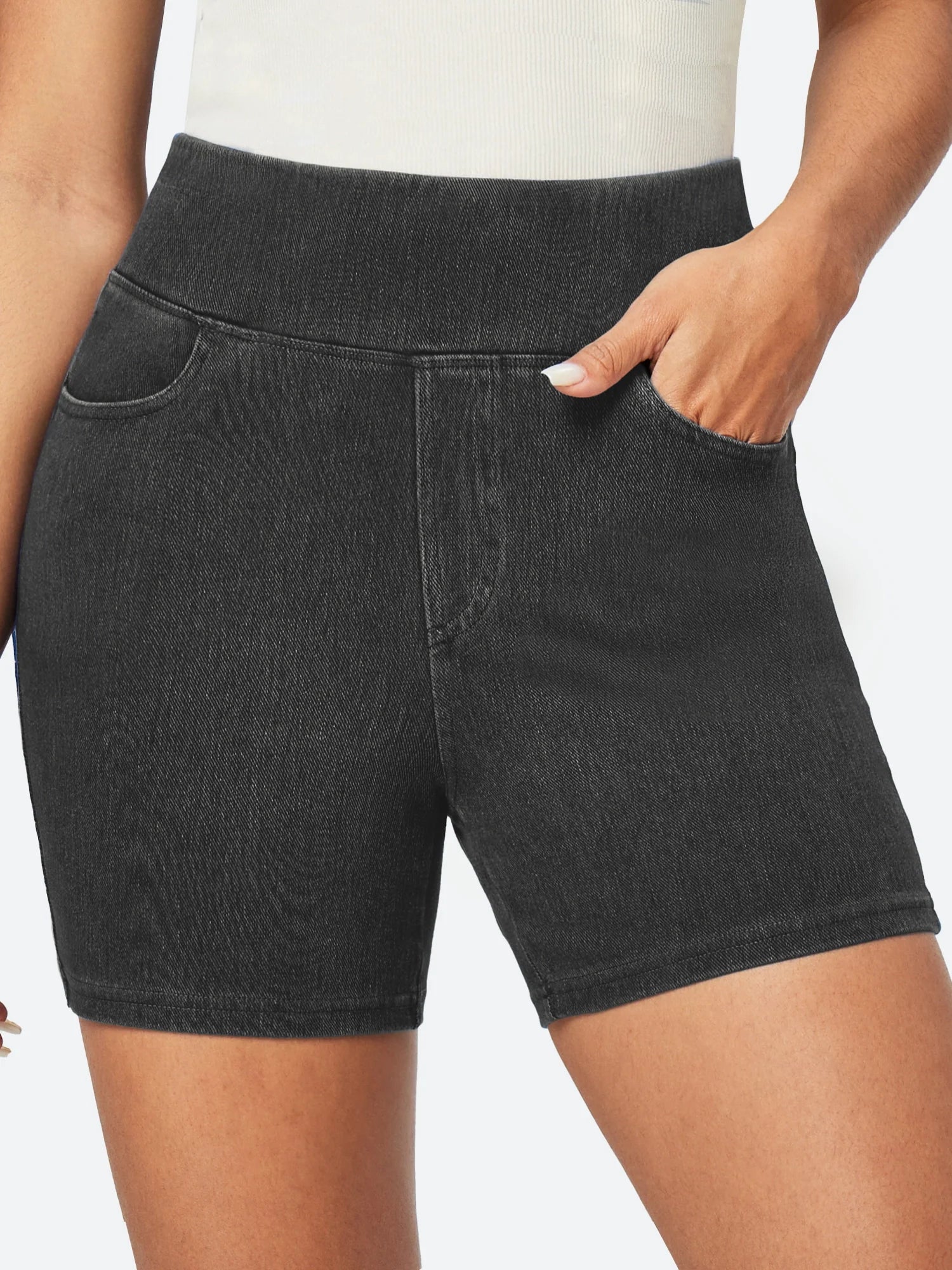 IUGA FlexDenim™ Stretchy High Waisted Pull On Jean Shorts With Pockets - My Store
