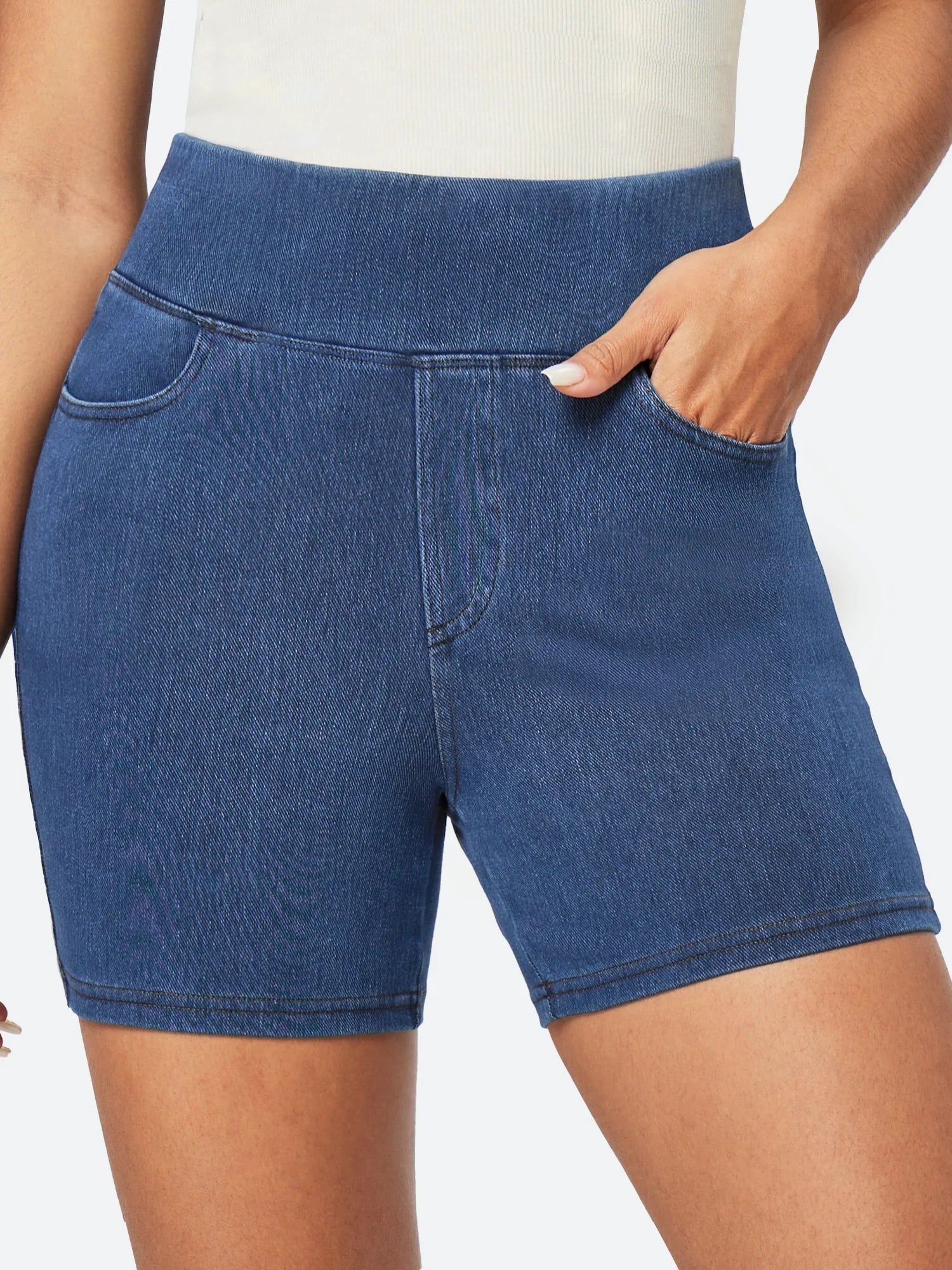 IUGA FlexDenim™ Stretchy High Waisted Pull On Jean Shorts With Pockets - My Store