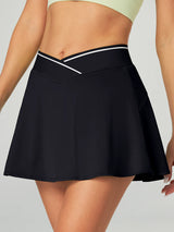 Cross Waist Tennis Skirts With Shorts Black