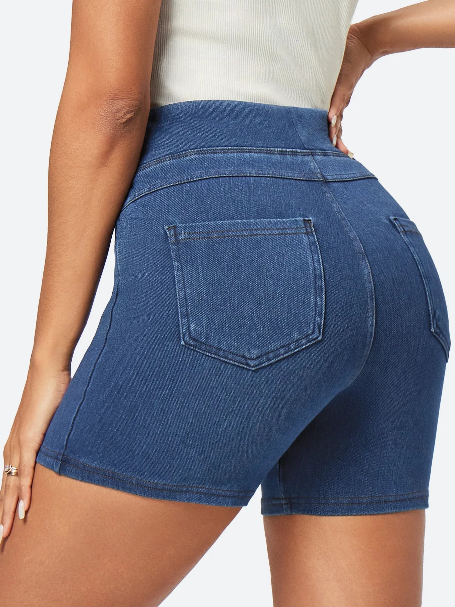 IUGA FlexDenim™ Stretchy High Waisted Pull On Jean Shorts With Pockets - My Store