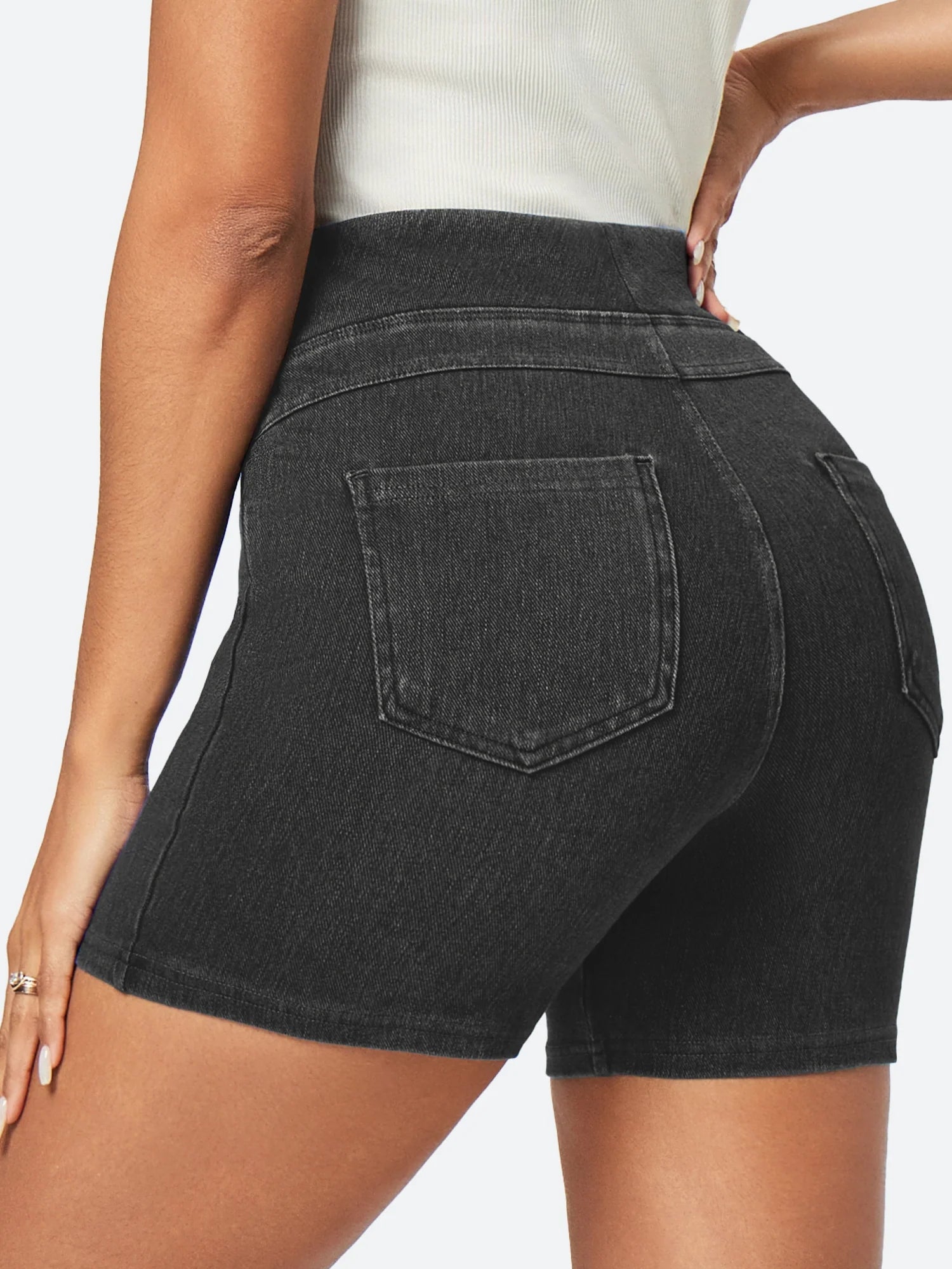 IUGA FlexDenim™ Stretchy High Waisted Pull On Jean Shorts With Pockets - My Store
