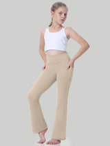 IUGA Girls' High Waist Flared Yoga Pants With Pocket khaki