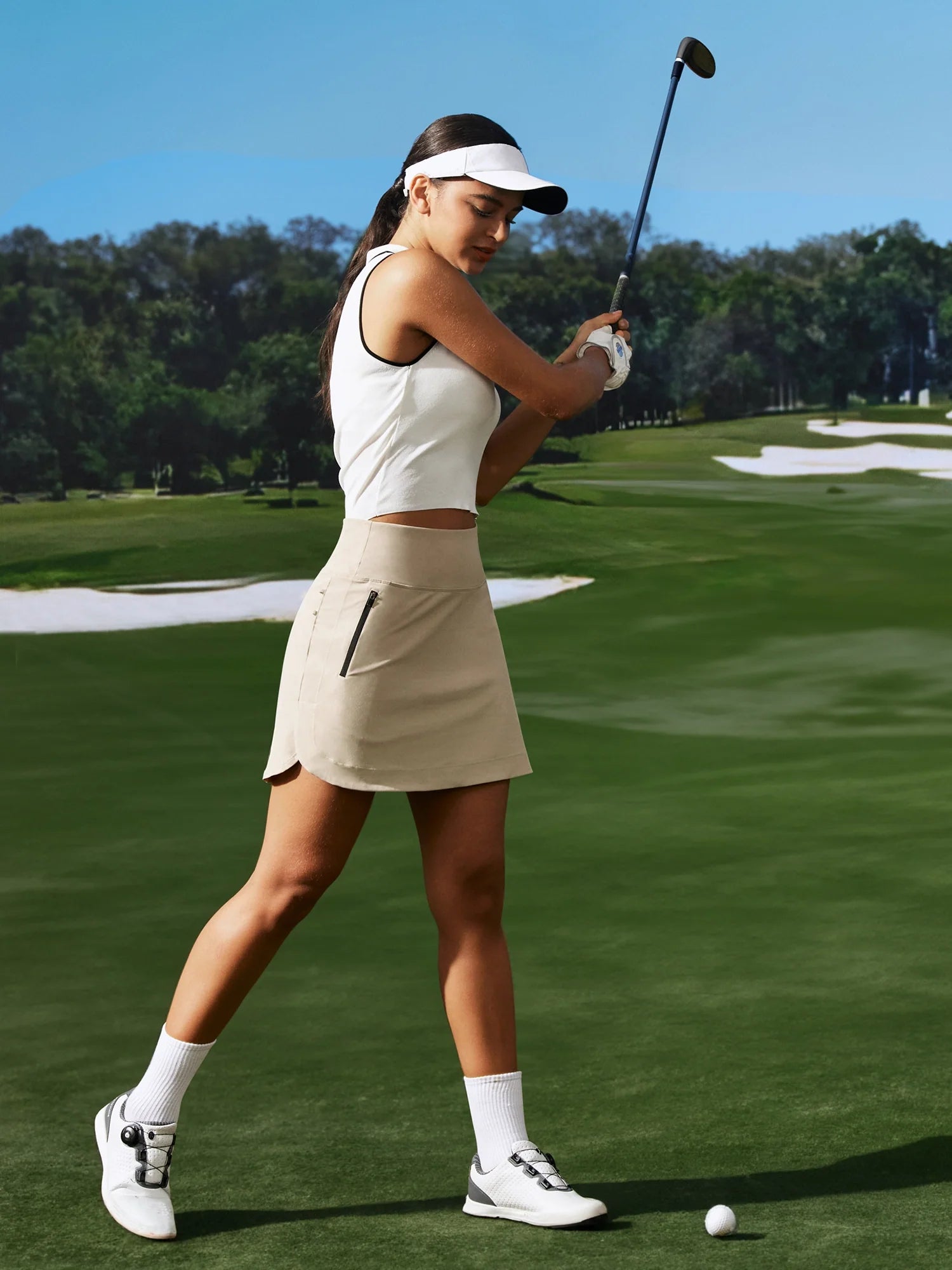 High Waist Golf Skirts Khaki