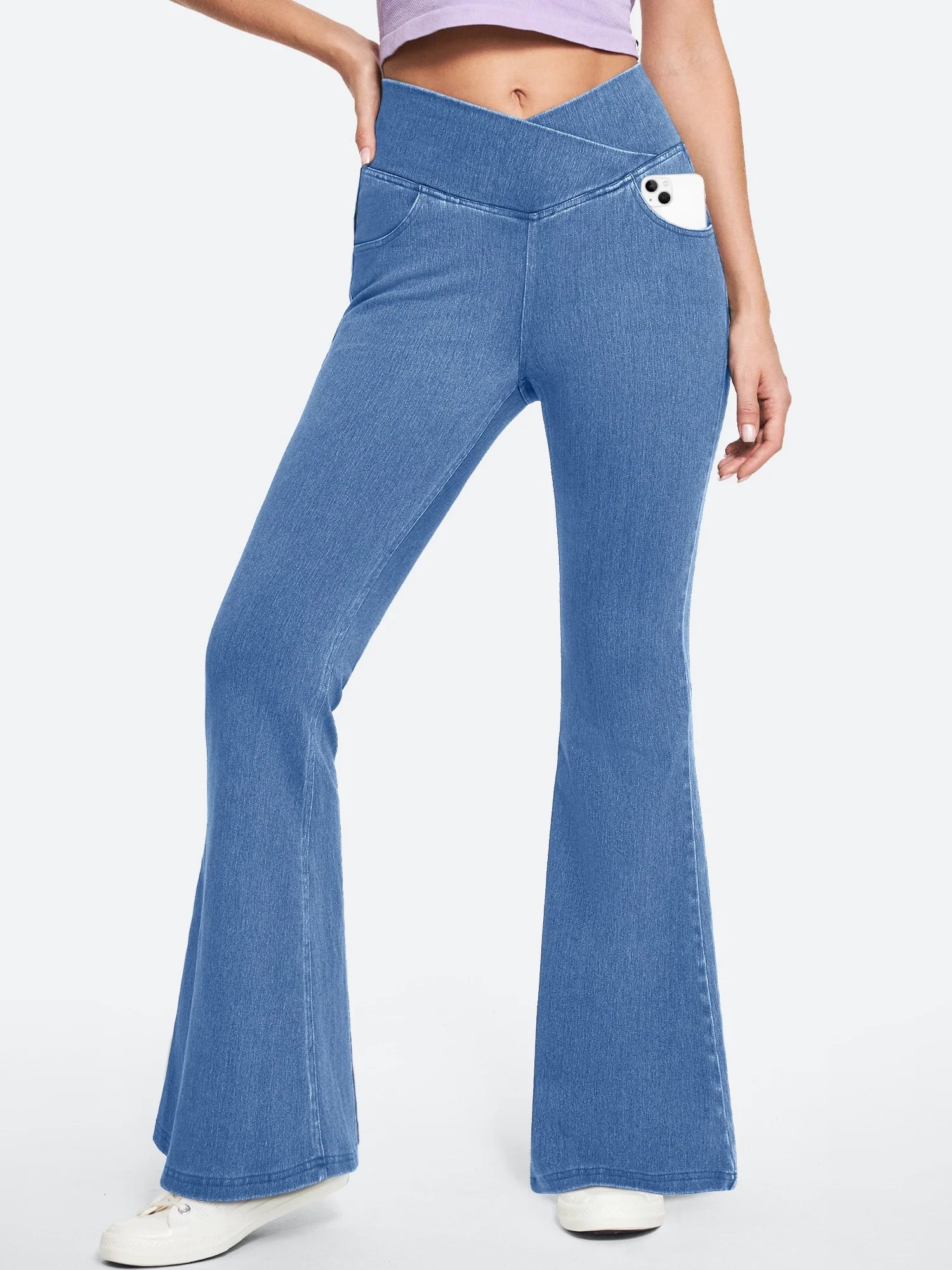 IUGA FlexDenim™ High Waist Crossover Flare Jeans for Women With Pockets - IUGA